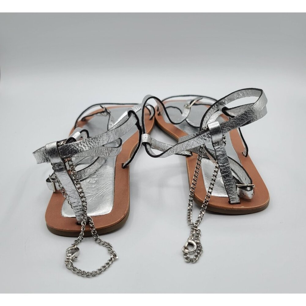 Vicenza Athena Anklet Wrap Sandals Metallic Silver Size US11 EU 42 New FLAW - Picture 7 of 9